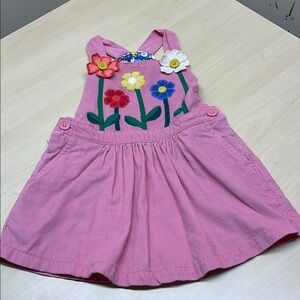 Mini Boden Pink Corduroy Dress with Floral Appliqué
